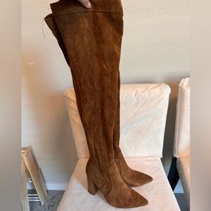 Knee high suede cognac heel boots sz 7